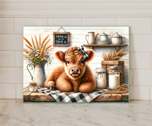 Baby Highland Cow Farmhouse Glass Chopping Board / Worktop Saver