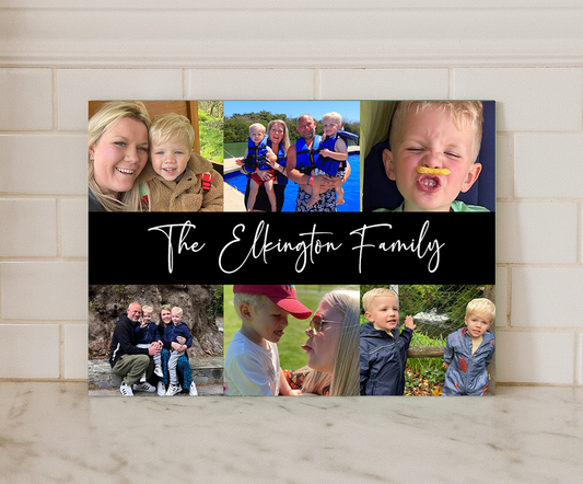 Personalised Family Photo Collage Glass Chopping Board – Custom Name Kitchen Gift (6 Photos, Colour or Black & White)