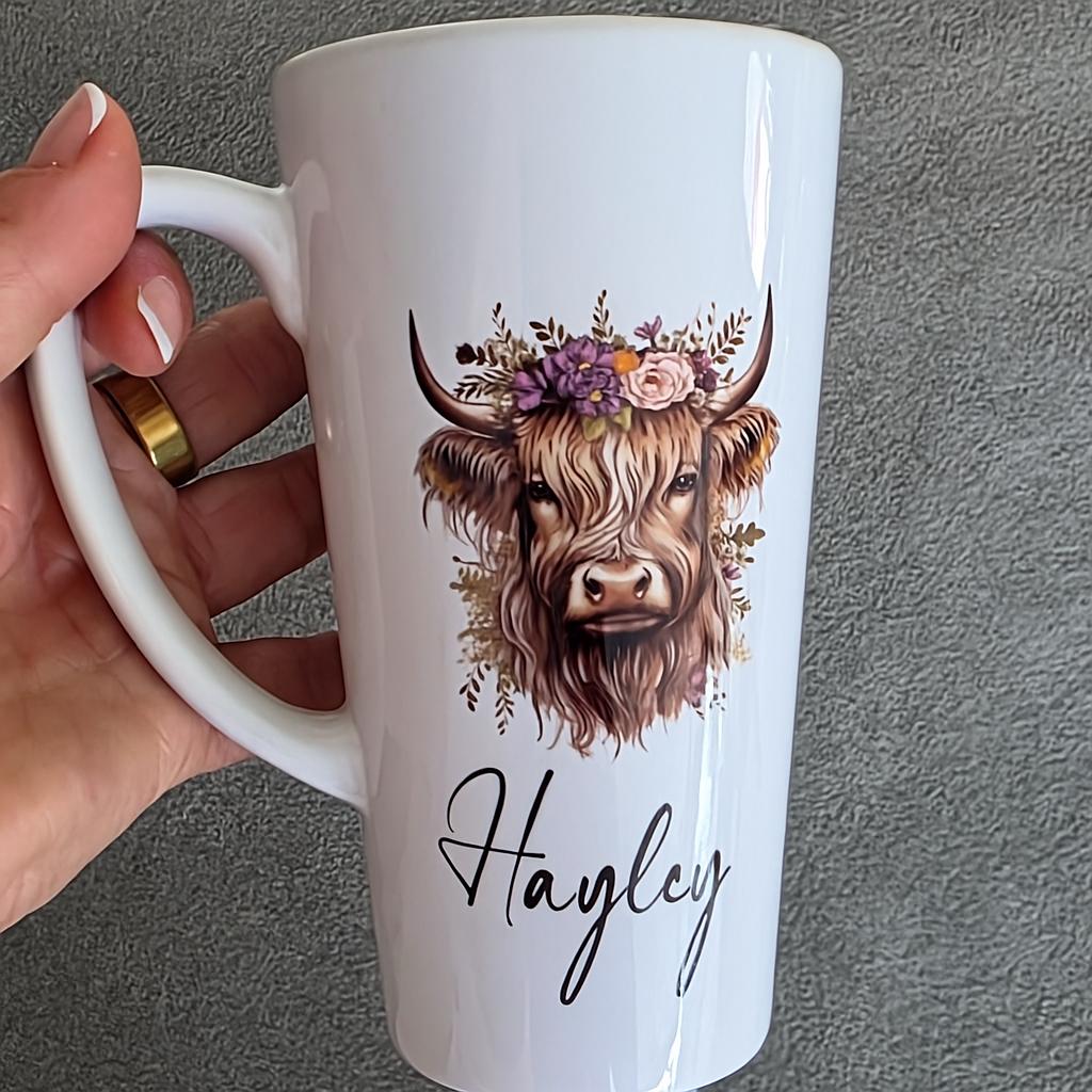 Personalised Highland Cow Gift Set – Custom Name Mug, Tote Bag, Coaster & More | Farm Animal Gift Box for Her