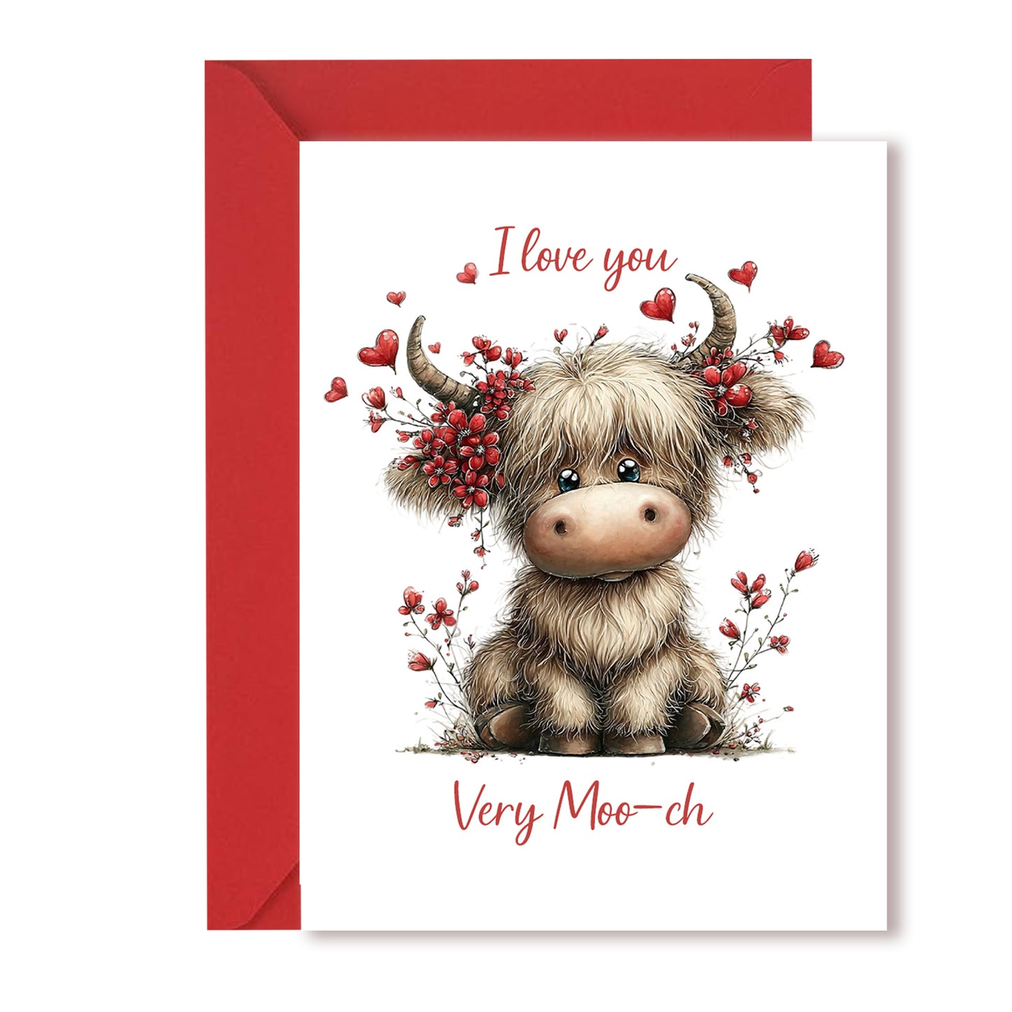 Highland Cow Valentines/ Anniversary Gift Set – “Very Moo-ch” Mug, coaster & Card