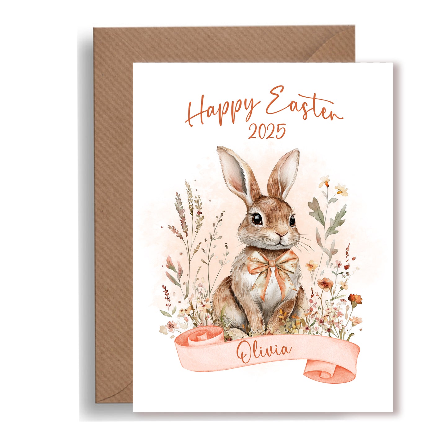 Personalised Happy Easter Card - Terracotta Rabbit