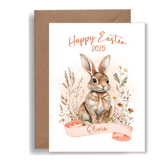 Personalised Happy Easter Card - Terracotta Rabbit