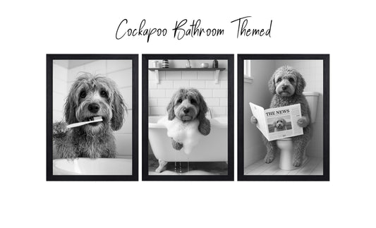 Cockapoo Bully Bathroom Wall Art Prints – Funny Dog Bathroom Decor (A4 & A3 Sizes)