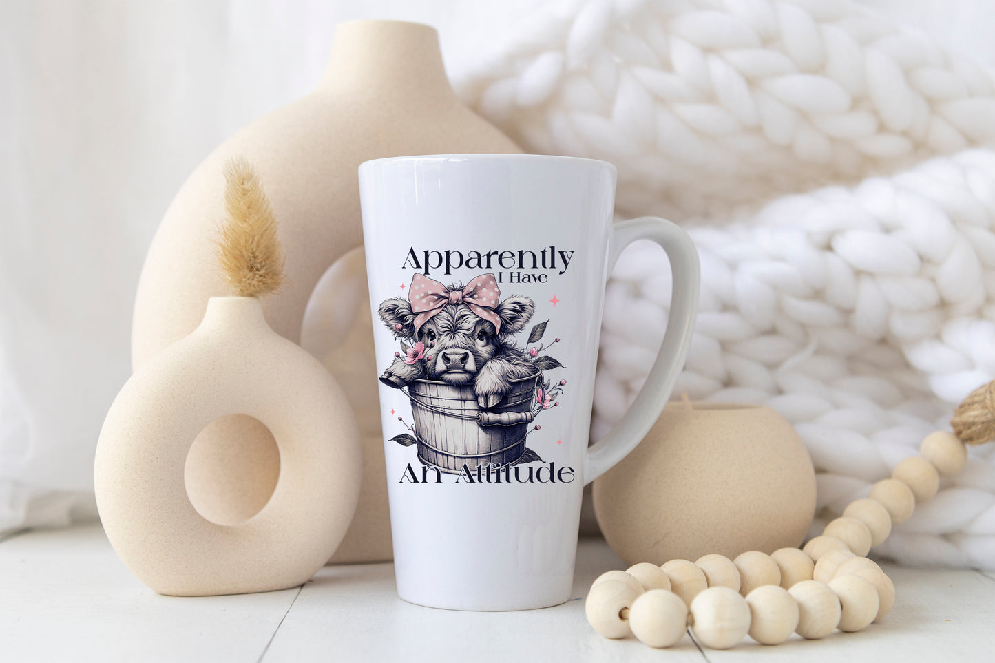 Apparently I Have An Attitude Highland Cow Latte Mug – Cute Sassy Cow Coffee Cup Gift