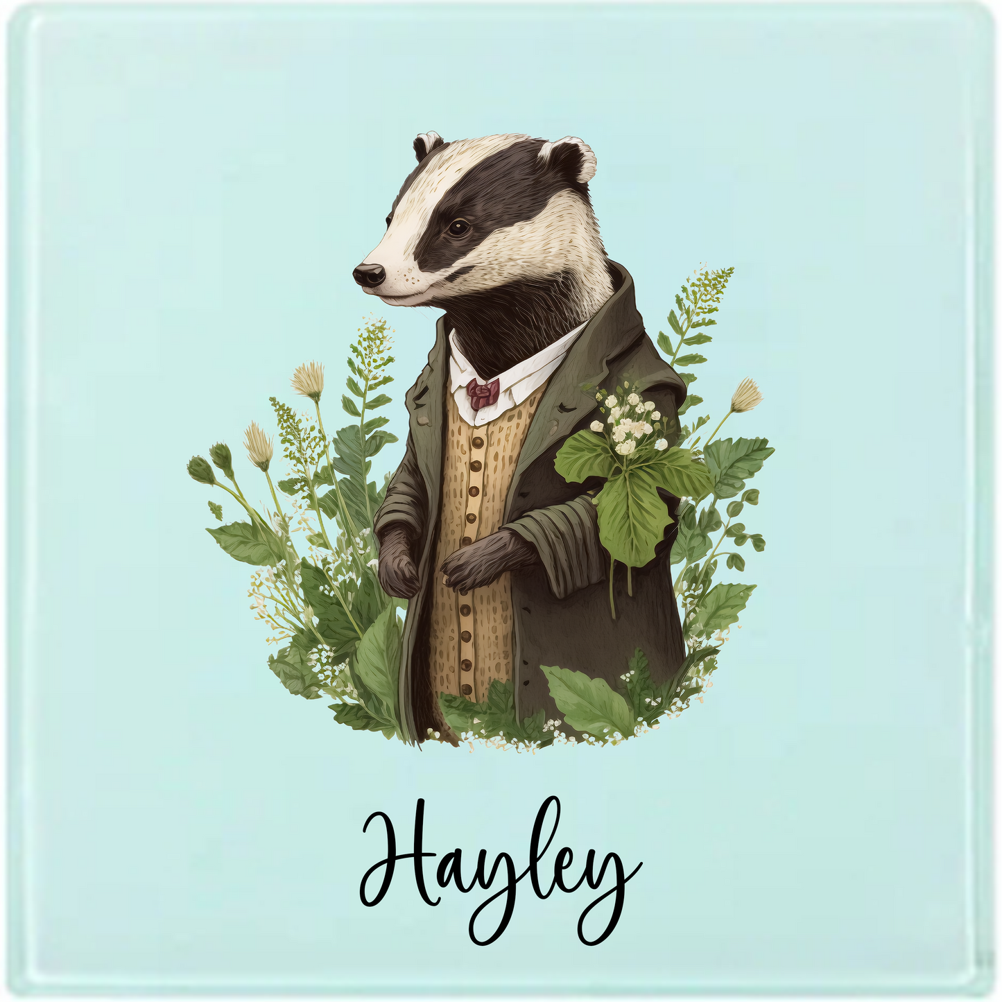 Personalised Badger Latte Mug – 17oz Woodland Animal Name Mug – Double Sided Custom Gift