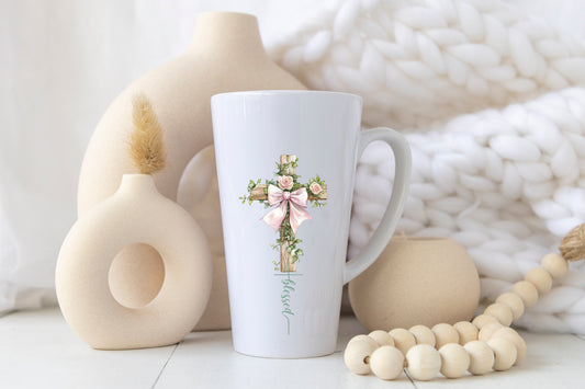 Blessed Floral Cross 17oz latte Mug – Inspirational Christian Gift