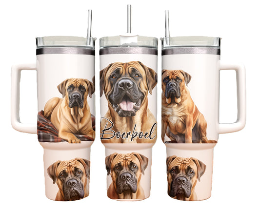 Boerboel Dog 40oz Tumbler with Handle & Straw – Personalised Travel Mug for Dog Lovers