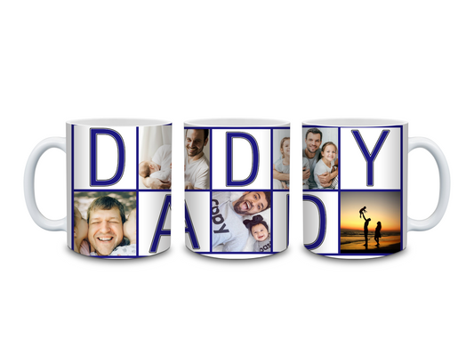 Personalised “DADDY” Photo Collage Mug – Add 5 Favourite Memories (Father’s Day & New-Dad Gift)