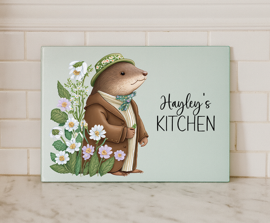 Dapper Otter Glass Chopping Board – Woodland Farmhouse Kitchen Decor (Small or Large)