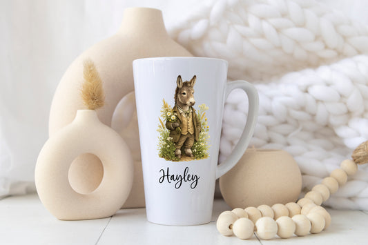 Personalised Donkey Latte Mug – 17oz Woodland Animal Name Mug – Double Sided Custom Gift