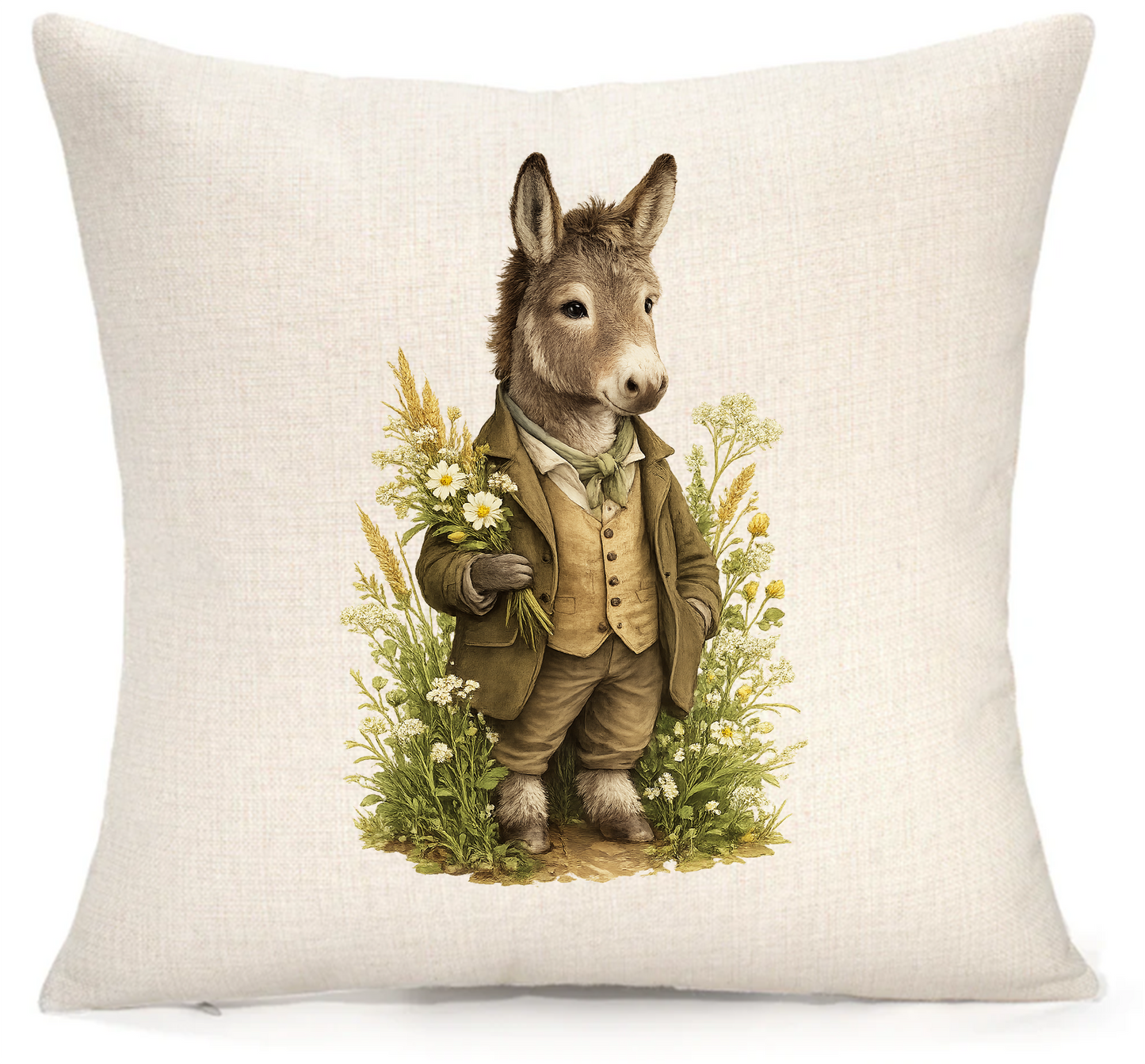Personalised Woodland Donkey Cushion – Premium Linen 45x45cm