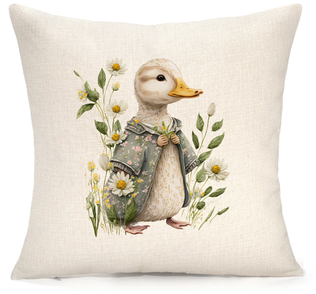 Personalised Woodland Duck Cushion – Premium Linen 45x45cm