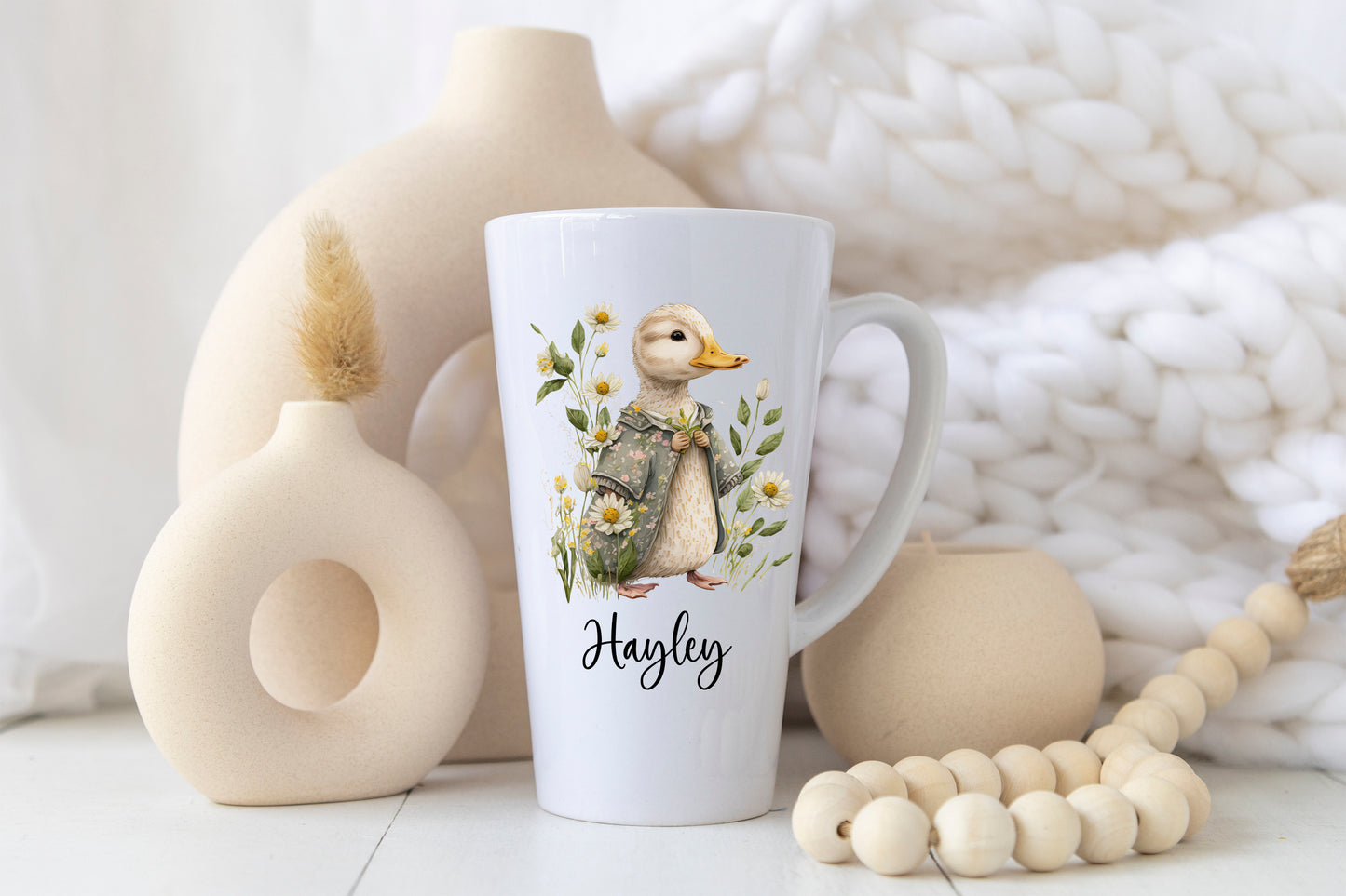 Personalised Duck Latte Mug – 17oz Woodland Animal Name Mug – Double Sided Custom Gift