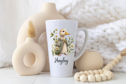 Personalised Duck Latte Mug – 17oz Woodland Animal Name Mug – Double Sided Custom Gift