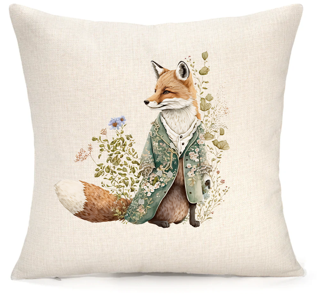 Personalised Woodland Fox Cushion – Premium Linen 45x45cm