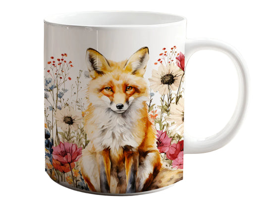 Woodland Whimsy – Watercolor Fox & Wildflowers Ceramic Mug