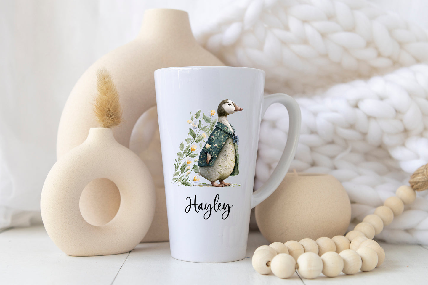 Personalised Goose Latte Mug – 17oz Woodland Animal Name Mug – Double Sided Custom Gift