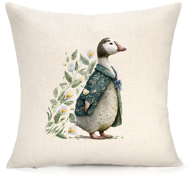 Personalised Woodland Goose Cushion – Premium Linen 45x45cm