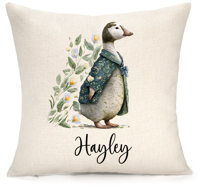 Personalised Woodland Goose Cushion – Premium Linen 45x45cm