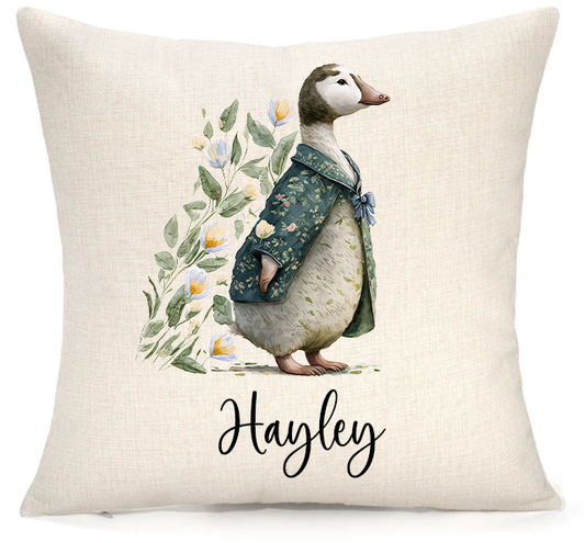 Personalised Woodland Goose Cushion – Premium Linen 45x45cm
