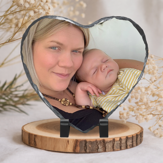 Personalised 20cm Gloss Heart Rock Slate Photo – Custom 20x20cm Stone Picture Gift for Mum, Valentine’s Day & Special Occasions