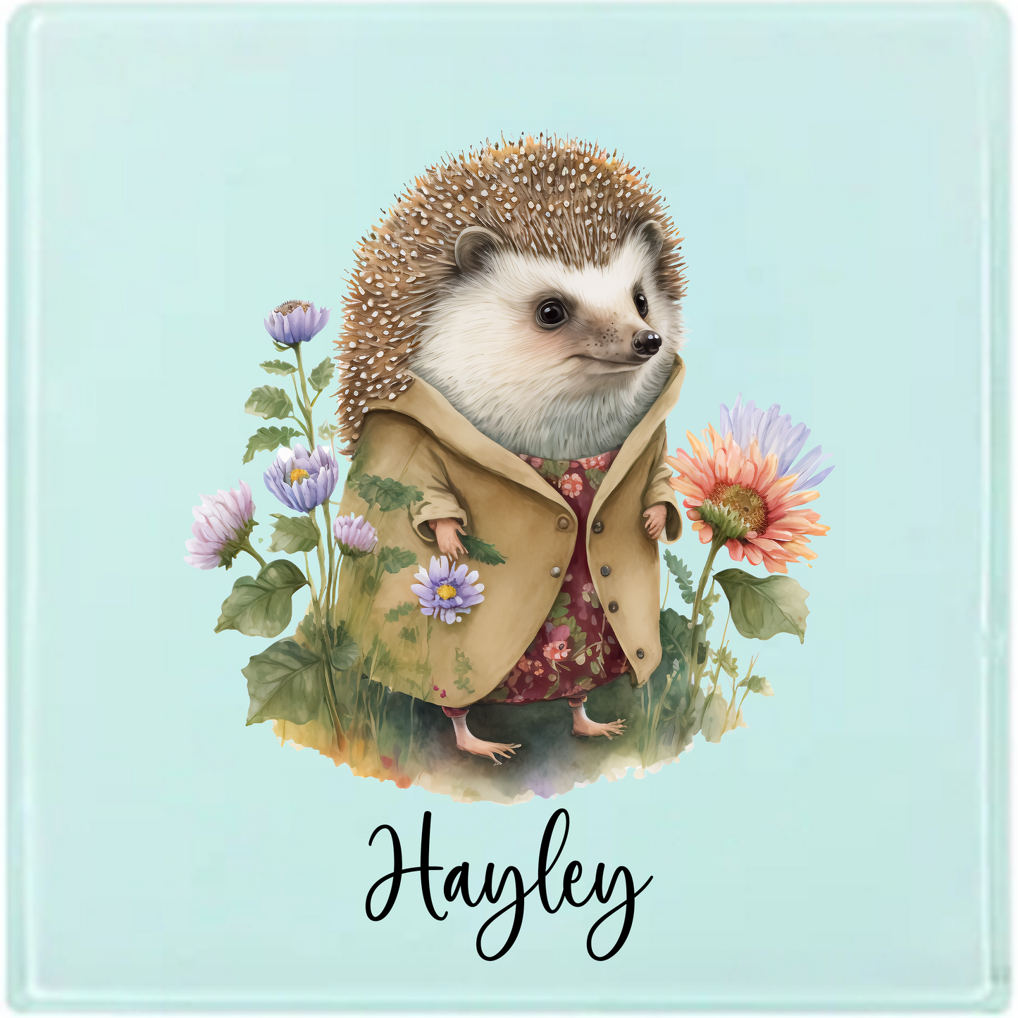 Personalised Hedgehog Latte Mug – 17oz Woodland Animal Name Mug – Double Sided Custom Gift