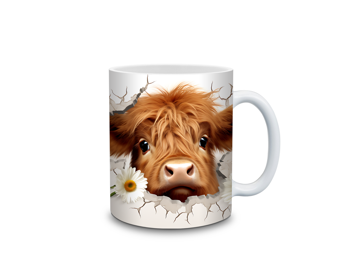 Peek-a-Moo Highland Cow & Daisies Ceramic Mug