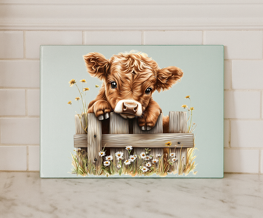 Cute Highland Cow Glass Chopping Board – Farmhouse Kitchen Cutting Board
