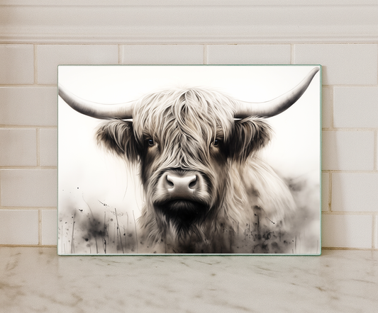 Highland Cow Glass Chopping Board – Rustic Highland Cow Kitchen Worktop Saver
