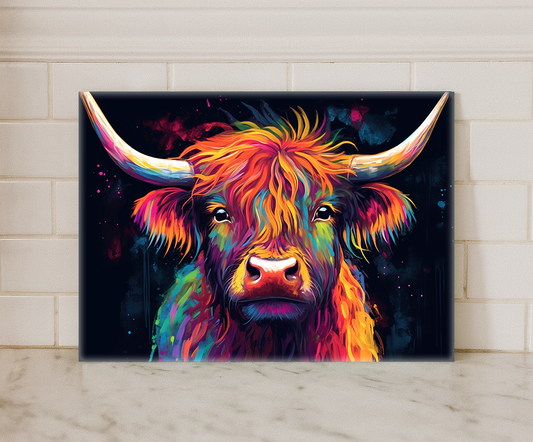 Colourful rainbow Highland Cow Glass Chopping Board / Worktop Saver