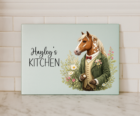 Personalised Horse Glass Chopping Board – Custom Country Kitchen Worktop Saver (Small or Large)