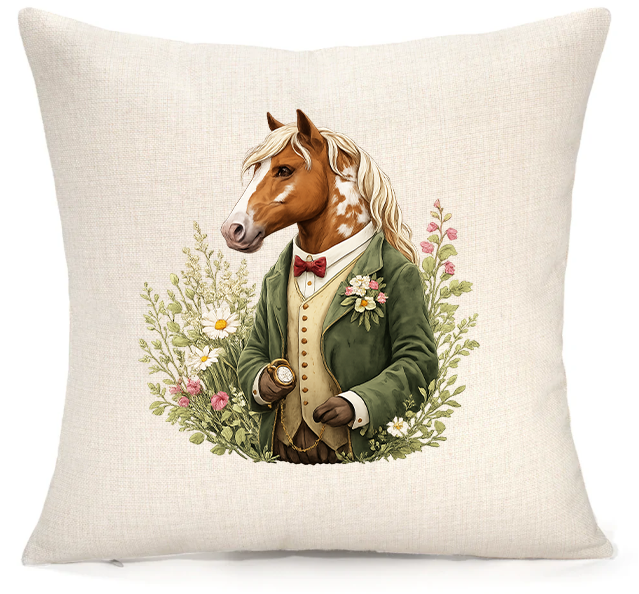 Personalised Woodland Horse Cushion – Premium Linen 45x45cm