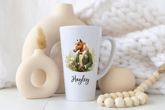 Personalised Horse Latte Mug – 17oz Woodland Animal Name Mug – Double Sided Custom Gift
