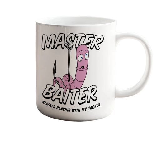 Master Baiter – Funny Fishing Pun Mug (“Always Playing With My Tackle”)