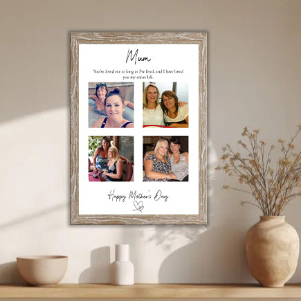 Personalised Mum Photo Collage Print – Custom Mother’s Day Gift with 4 Photos & Quote – Black & White or Colour – Framed or Print Only