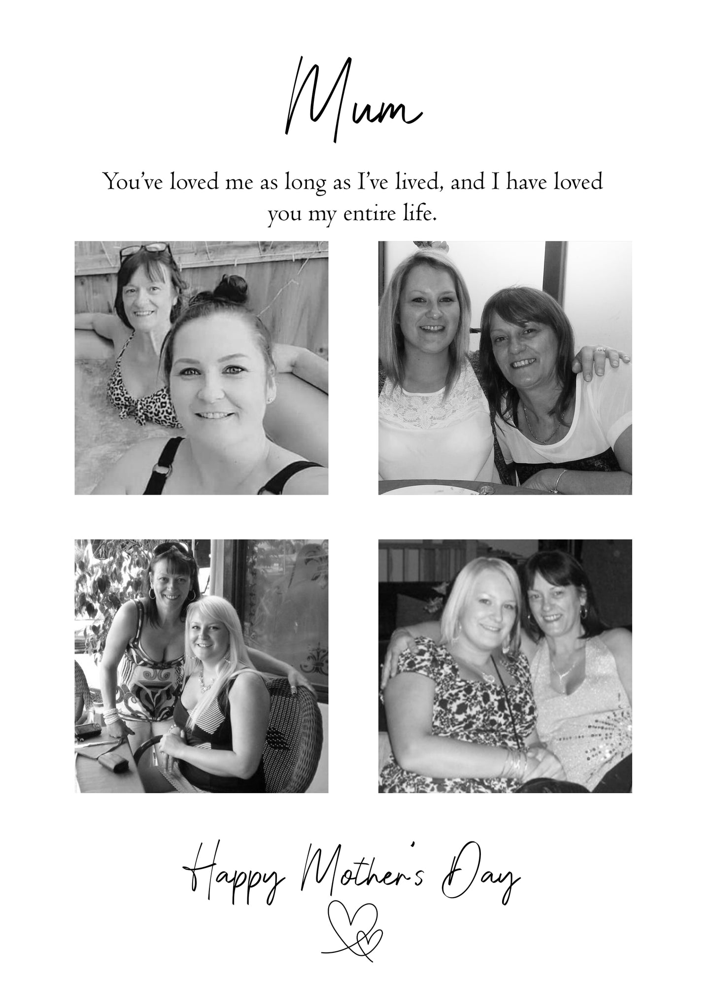 Personalised Mum Photo Collage Print – Custom Mother’s Day Gift with 4 Photos & Quote – Black & White or Colour – Framed or Print Only