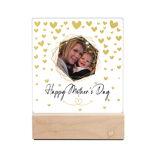 Happy Mother's day with gold hearts - LED Night Light - Personalise with photo