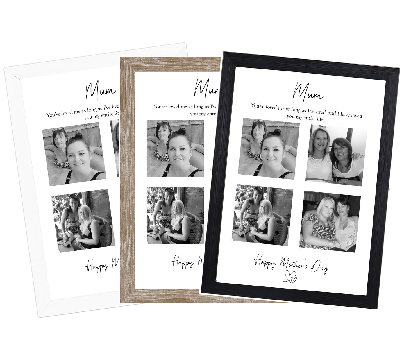 Personalised Mum Photo Collage Print – Custom Mother’s Day Gift with 4 Photos & Quote – Black & White or Colour – Framed or Print Only