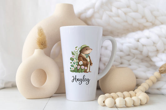 Personalised Otter Latte Mug – 17oz Woodland Animal Name Mug – Double Sided Custom Gift