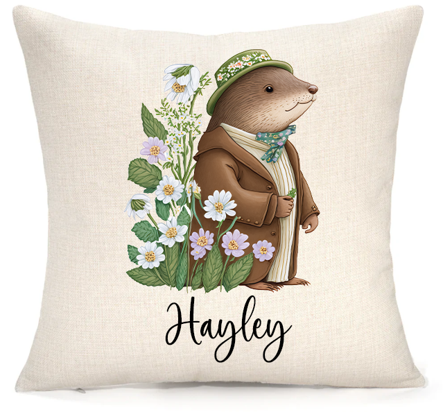 Personalised Woodland Otter Cushion – Premium Linen 45x45cm