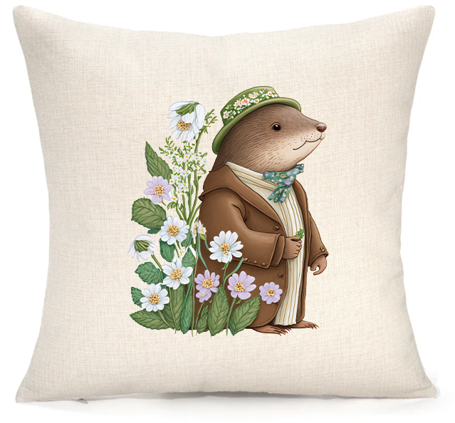 Personalised Woodland Otter Cushion – Premium Linen 45x45cm