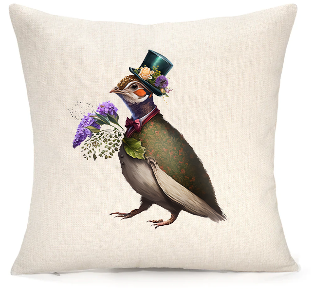 Personalised Woodland Pheasant Cushion – Premium Linen 45x45cm