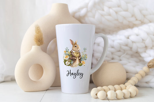 Personalised Rabbit Latte Mug – 17oz Woodland Animal Name Mug – Double Sided Custom Gift