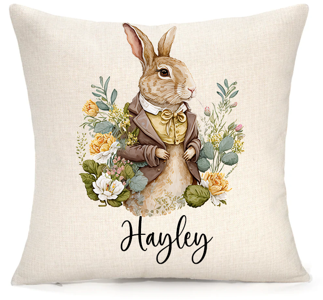 Personalised Rabbit Kitchen & Home Bundle – Custom Name Mug, Cushion, Coaster, Chopping Board & Print Set