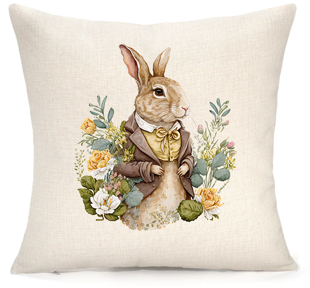 Personalised Woodland Rabbit Cushion – Premium Linen 45x45cm