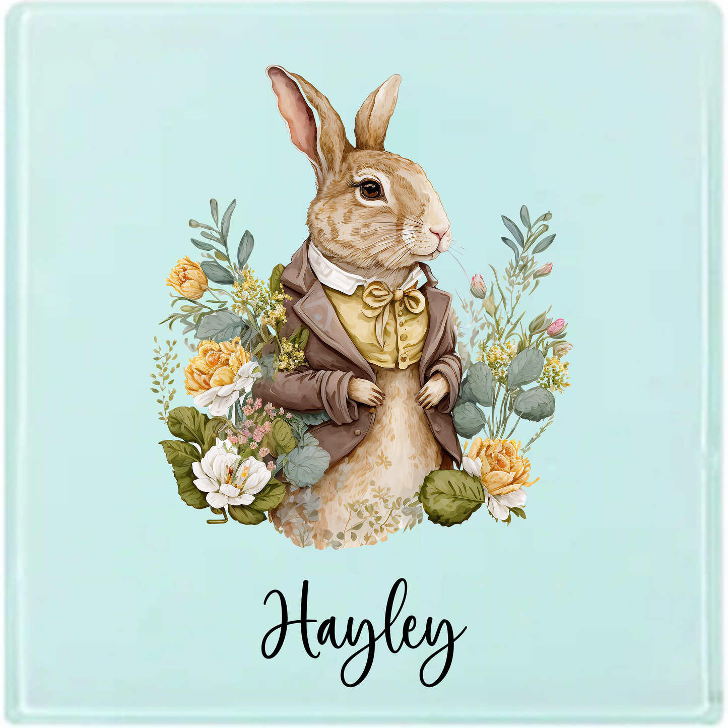 Personalised Rabbit Kitchen & Home Bundle – Custom Name Mug, Cushion, Coaster, Chopping Board & Print Set