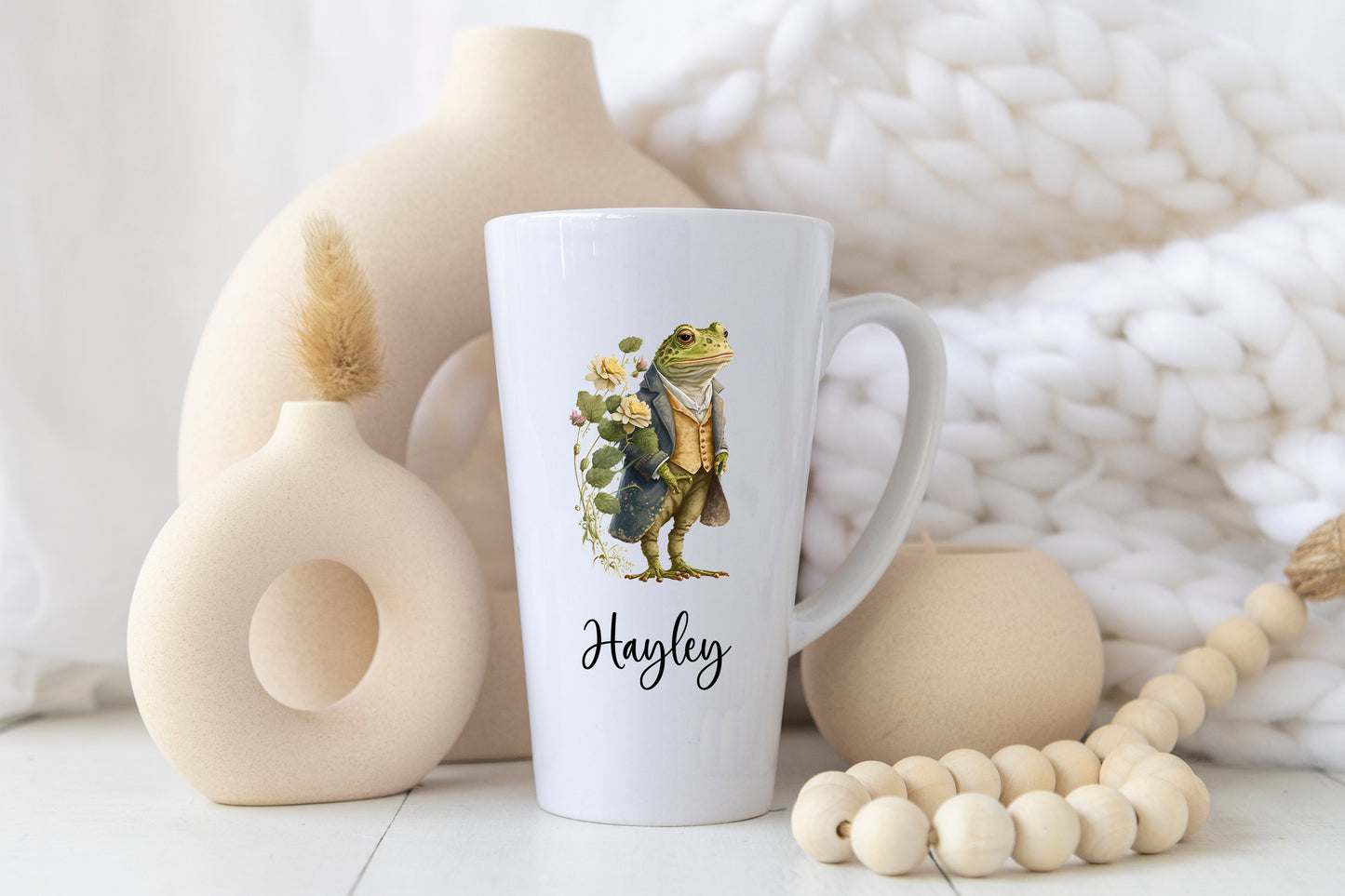Personalised Toad Latte Mug – 17oz Woodland Animal Name Mug – Double Sided Custom Gift